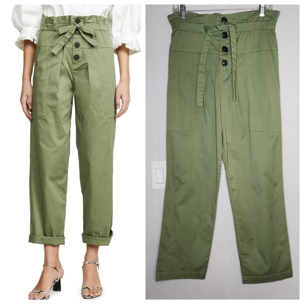 SEA New York Tula Track Pant Green Paperbag Waist Stretch Cotton Size 2‎